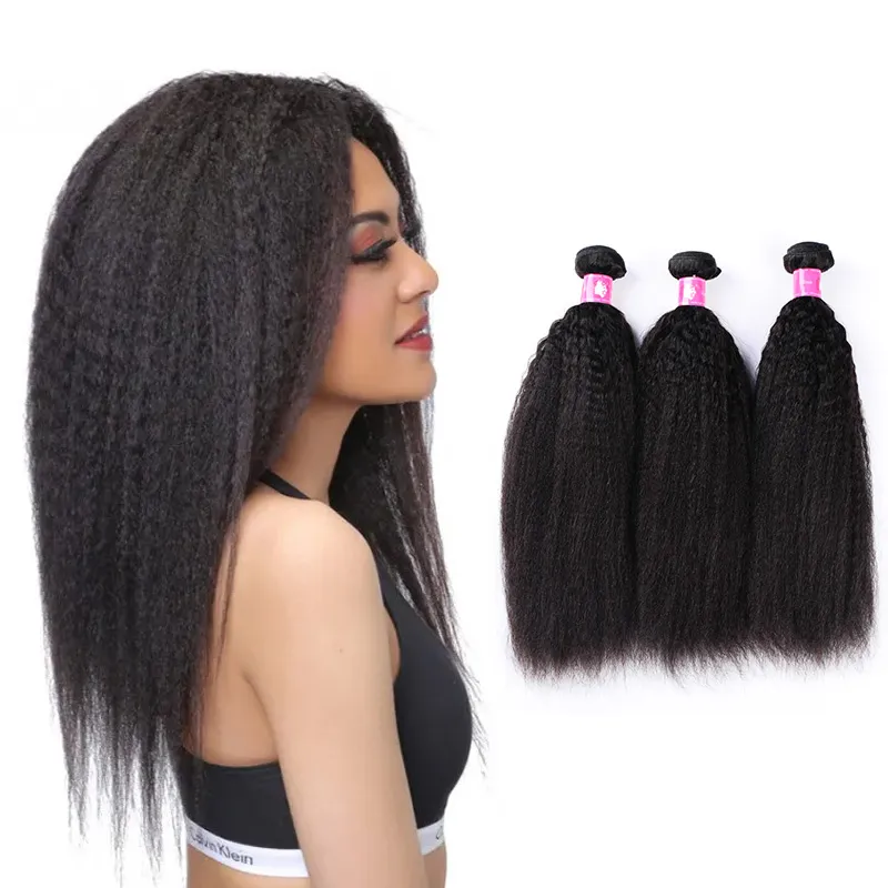 Virgin Brazilian Kinky Prosty Weave 1b Czarne Remy Grube Yaki Hair Weft 3 Bundle Lot Forawme Human Hair Afro Weave za darmo