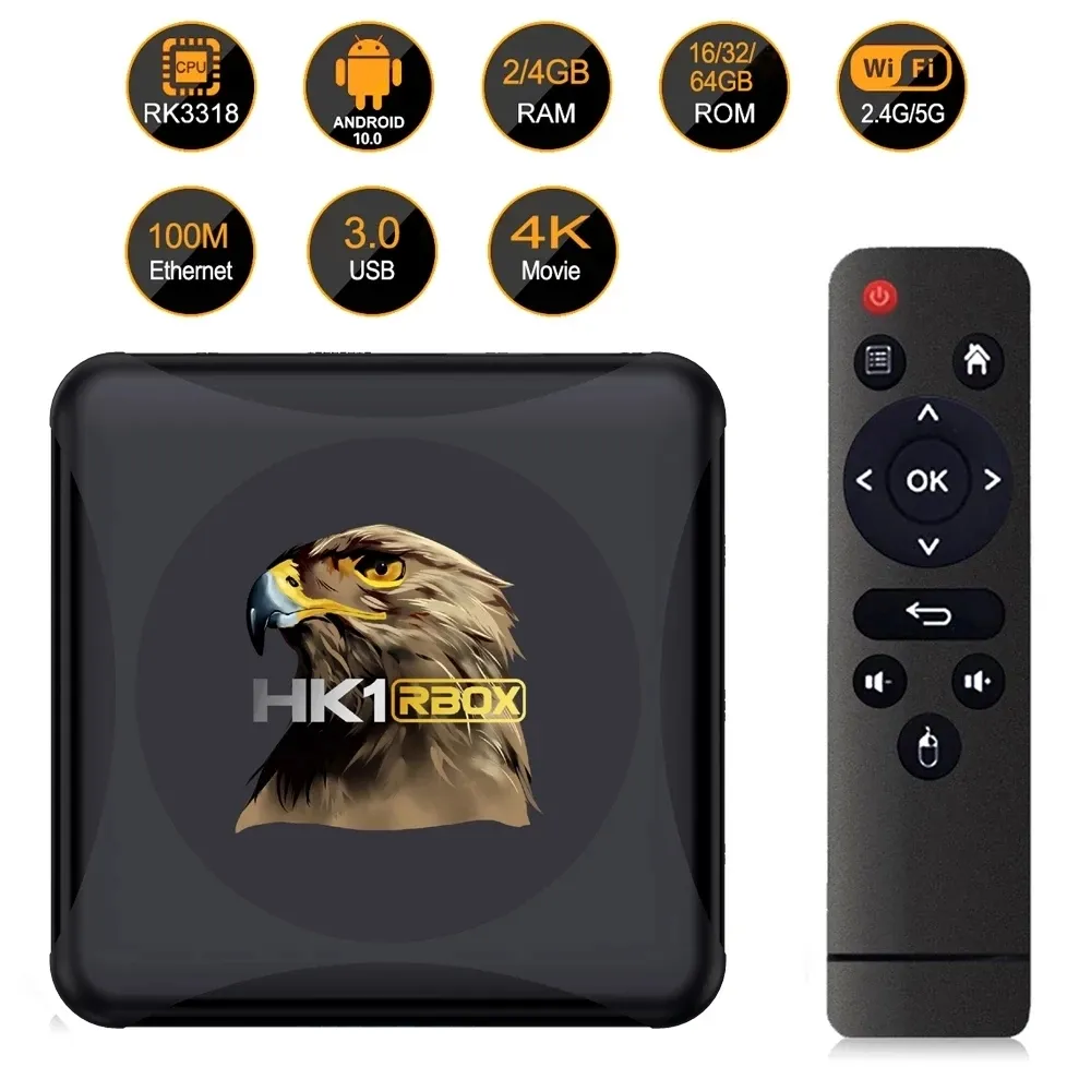 Android 10,0 4G 64 GB TV Box HK1 RBOX R1 MINI Rockchip RK3318 Support 1080p 4K Dual WiFi Zestaw Top Box Media Player