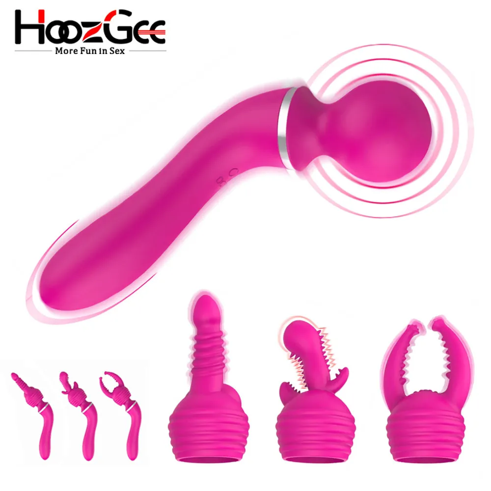 10 hastigheter G Spot Vibrator för Kvinnor Kraftfullt Magic Wand med 3 Ersättbara Caps Clitoris Stimulera Av Stick Sexleksaker för Vuxen 201212