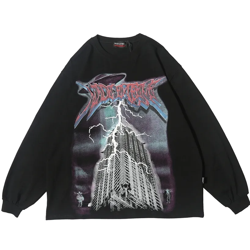 Verlichting Grafische Lange Mouw T-shirts Gothic Punk Rock Ees Heren Hip Hop Streetwear Goth Fall Rending Clothes op 220312
