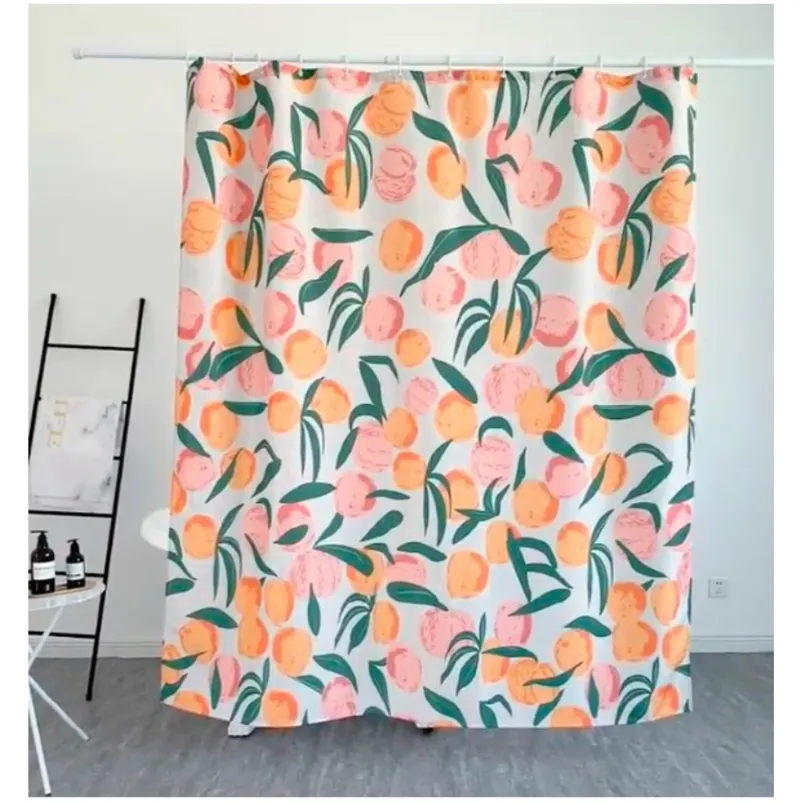 DUNXDECO Shower Curtain Bathroom Waterproof Cortinas Modern Fresh Fruit Peach Print Polyester Fabric Ridea Artistic Decorating 201128