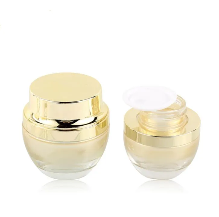 50g Empty Glass Cream Jar Packaging Bottle 50ml Round Cosmetic Dispenser With Gold Lid SN3384