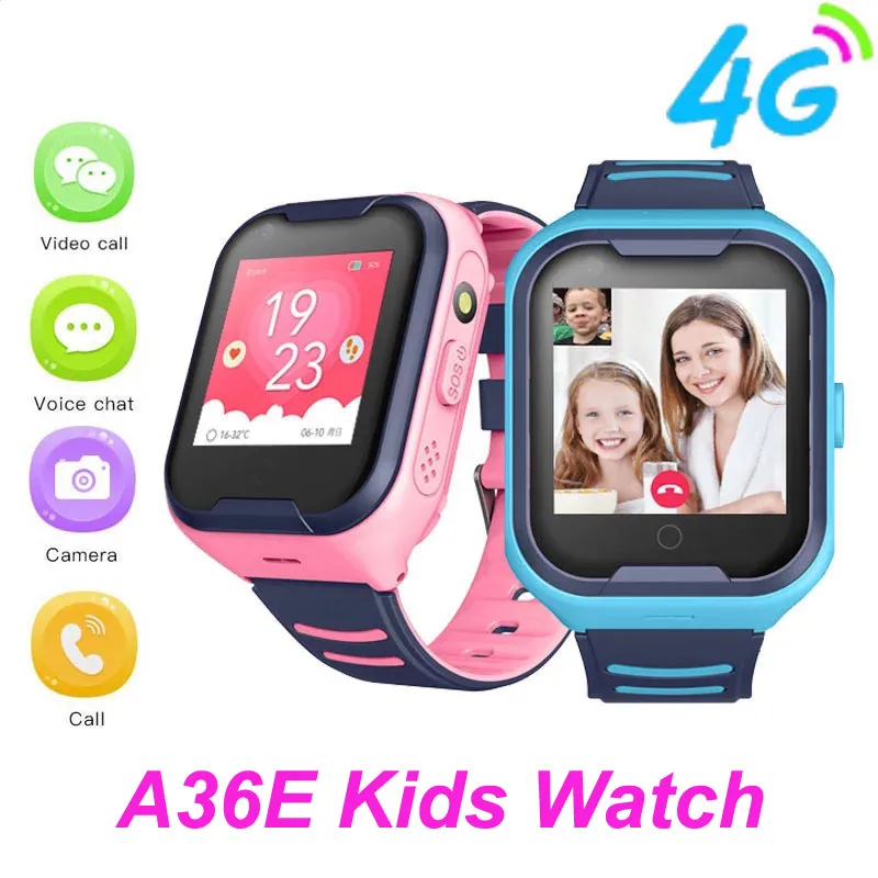 A36E 4G 키즈 스마트 시계 GPS Smartwatch 화상 통화 전화 시계 방수 Smartwatch 어린이 시계 GPS PK Q50 Q90 Y95 학생 선물