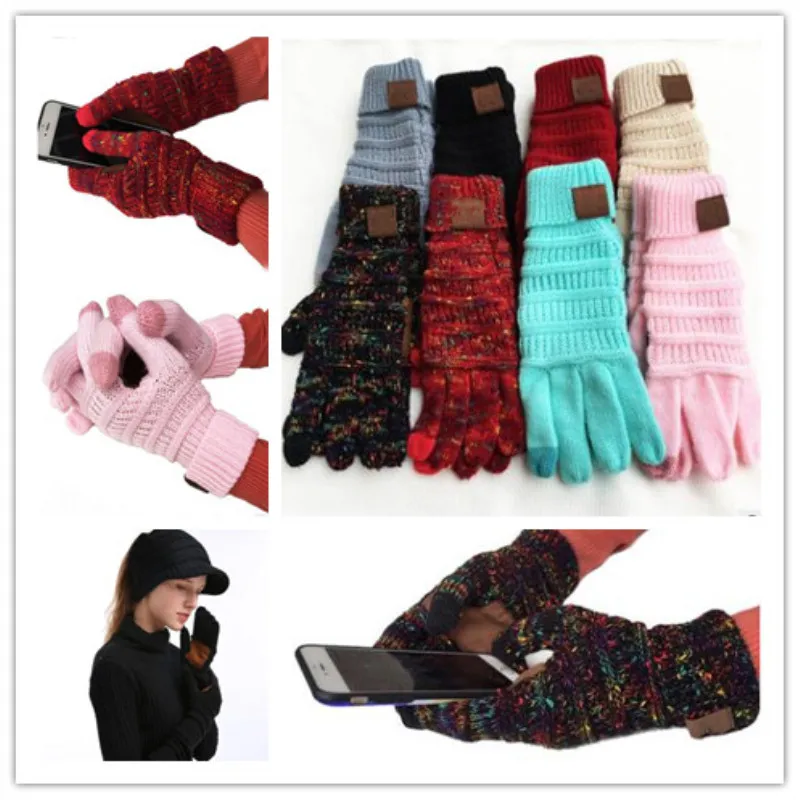 冬編みタッチスクリーン容量性グローブの女性暖かいウールの手袋滑り止めテレフィンガー手袋クリスマスプレゼント9色