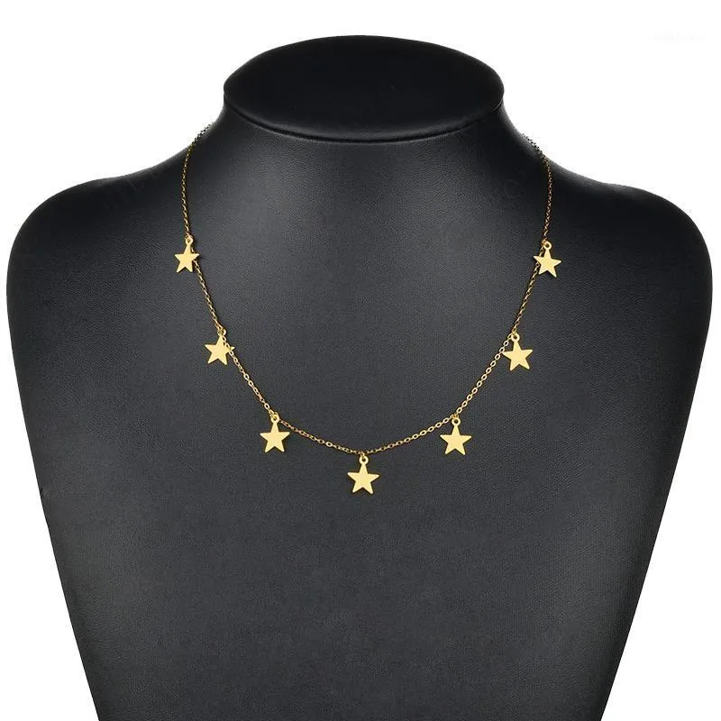 Chaînes en acier inoxydable étoile collier pour femmes pentagramme motif clavicule chaîne 2021 Style bijoux mariage cadeau1