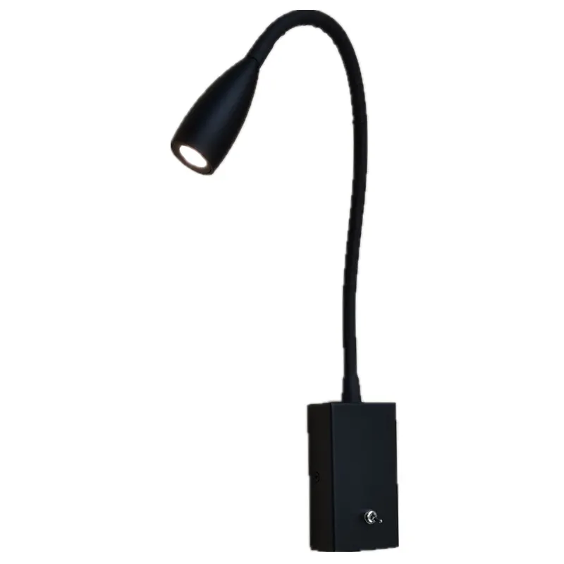 Topoch schwarze Wandleuchten, fest verdrahtet mit Schalter zum Ein- und Ausschalten, flexibler Arm, LED, 3 W, sanfte Emission, kein Aufflackern, für Schlafzimmer, Flur, Arbeitszimmer, Foyer, AC100–240 V, DC12 V/24 V, Leselicht