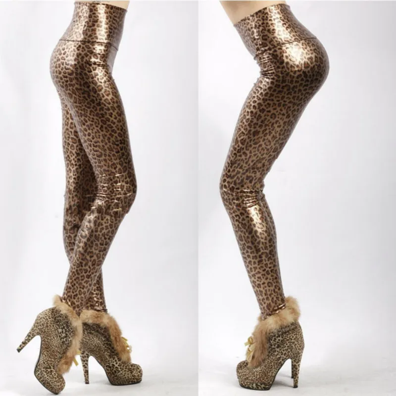 Leopard impresso leggings faux calças de couro leggings para fitness feminino gótico leggins inverno botas para as mulheres empurrar a legging 201202