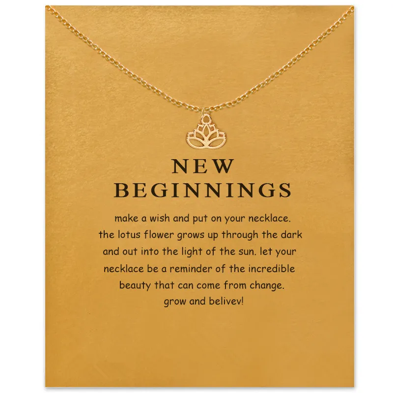 قلادة قلادة مع بطاقة الذهب والفضة لوتس قلادة قلادة للأزياء النساء المجوهرات بداية جديدة