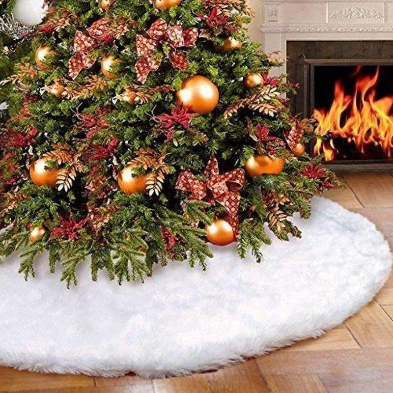 Décorations de Noël 78/90 / 122cm Jupe d'arbre en peluche blanche Fournitures Peluche Base Tapis de sol Couverture Home Decor Rugs1