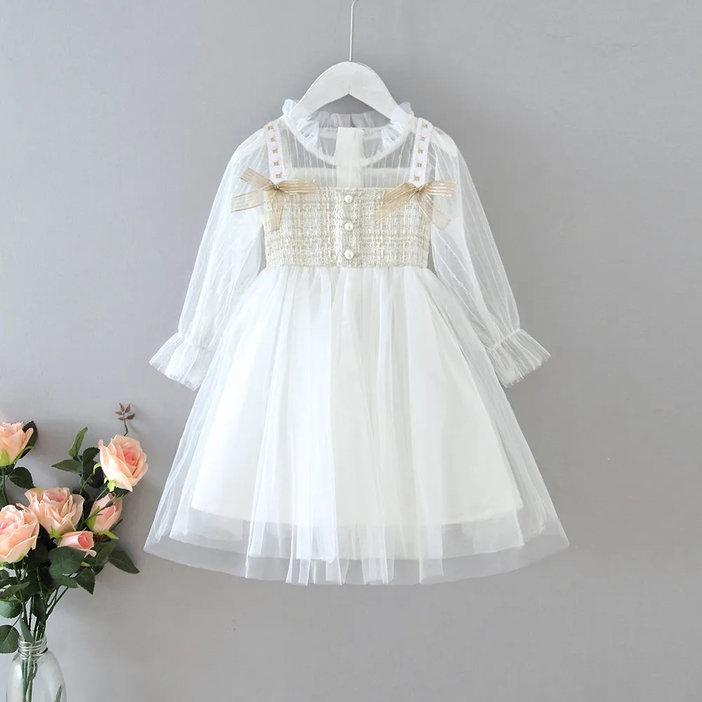 Mode-blanc dentelle manches filles robe été enfants vêtements bébé fête d'anniversaire robes de princesse