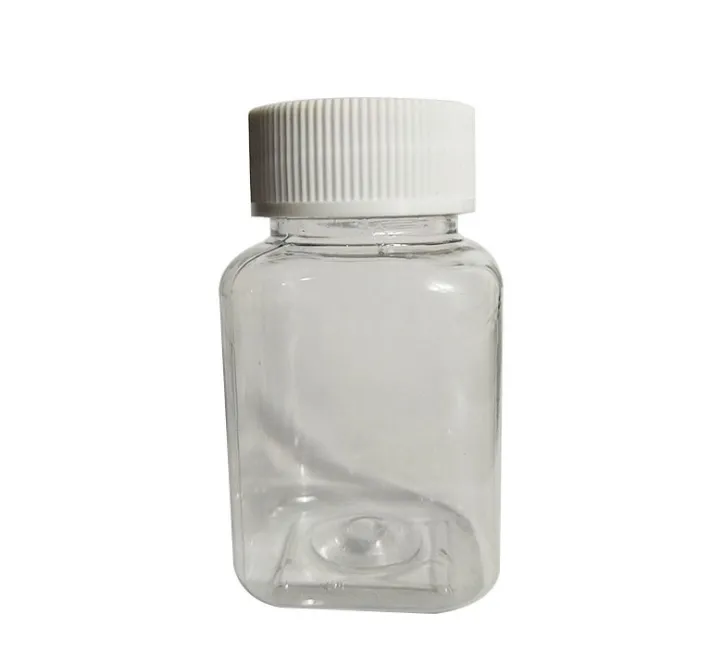 30ml Transparent PET Liten fyrkantig flaska Skruvlock Plastprovflaskor Pillflaskor Klar kapsel