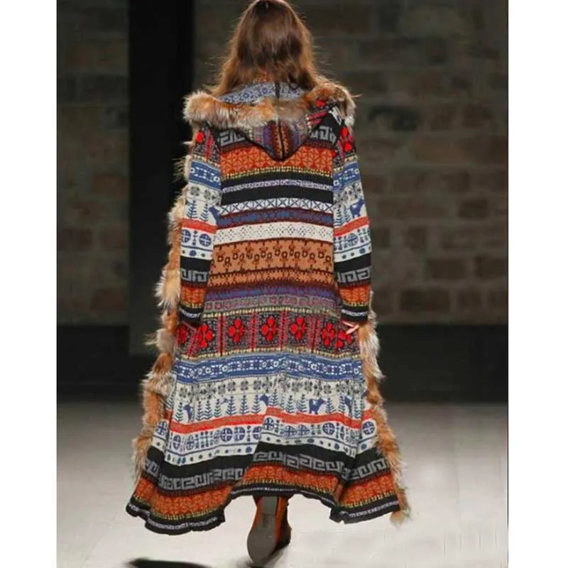 Boho Gypsy Style FauxFur Long Hooded Jacket Womens For Women Boho Gypsy Style FauxFur Long Hooded Jacket Womens For Women