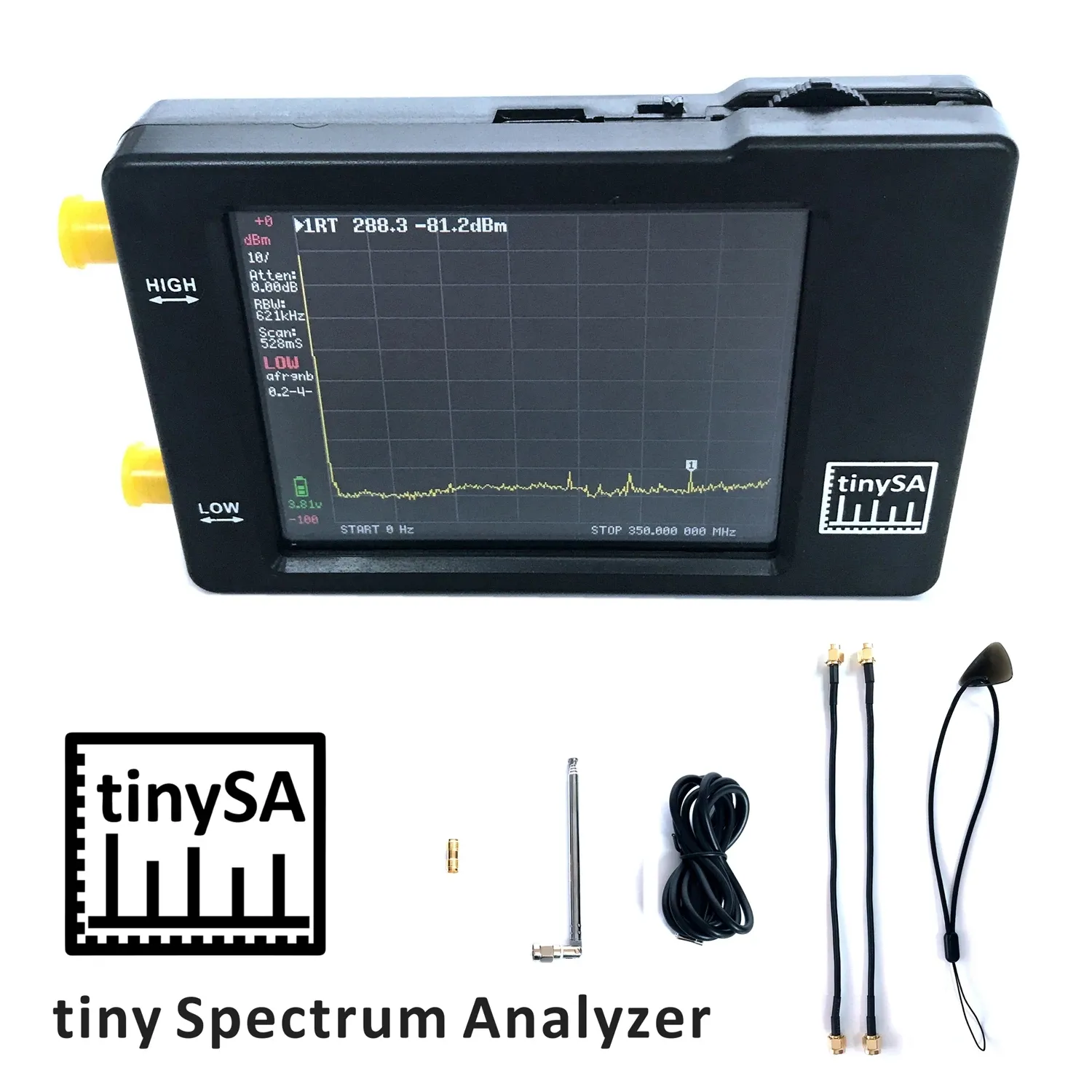 Freeshipping tinysa portano due ingressi analizzatore di spettro minuscolo da 2,8 pollici analizzatori di spettro schermo 100KHz-350MHz Frequenza di input