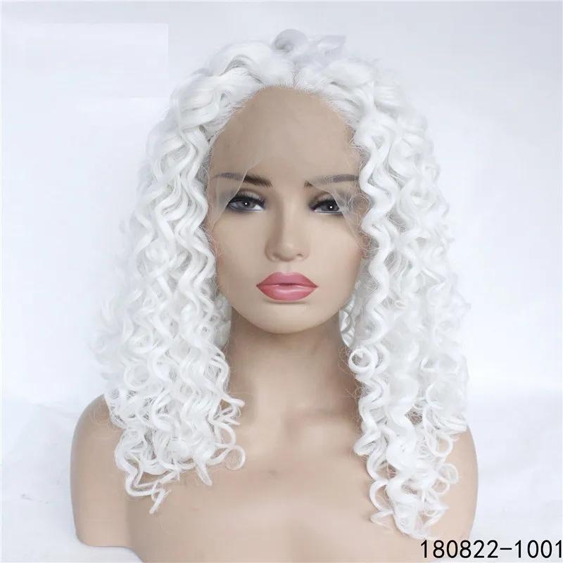 Perruque Lace Front Synthétique de Couleur Blanche Big Curly Simulation Perruques de Cheveux Humains 14 ~ 26 pouces Pelucas 180822-1001