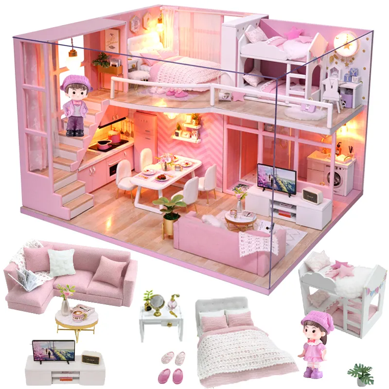 Cutebee Doll House Furniture Miniature Dollhouse DIY Miniature House Room Box Théâtre Jouets pour enfants autocollants DIY Dollhouse D LJ200909