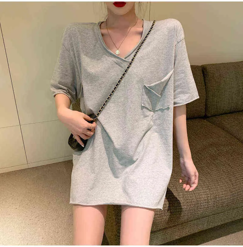 Pure Cotton Women's T-shirts Harajuku Summer Korean Casual T Shirt dla kobiet luźne koszulka z krótkim rękawem White Grey Tops G220310