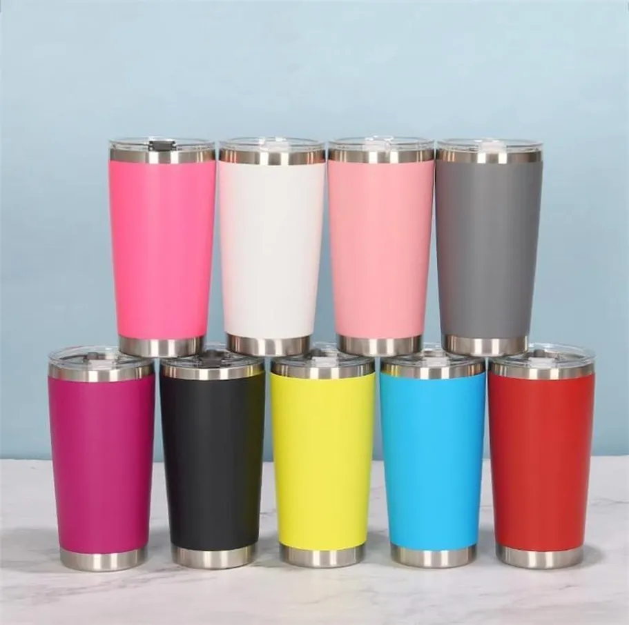 16 Colors 20oz Tumblers Stainless Steel Vacuum Insulated Double Wall Wine Glass Thermal Cup Coffee Beer Mug With Lids For Travel FY4412