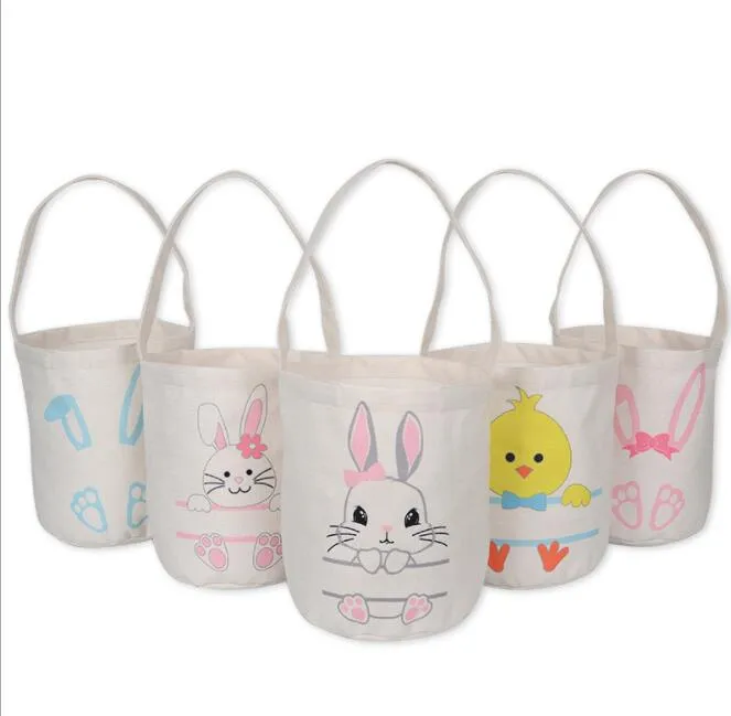 Cesto di Pasqua all'ingrosso Festive Cute Bunny Ear Bucket Creative Candy Gift Bag Borse di stoffa per uova di coniglio di Pasqua con coda di coniglio