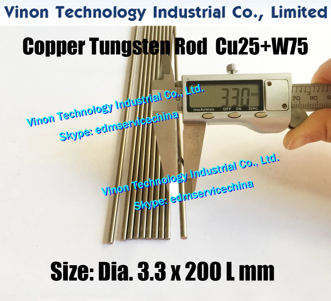 （5pcsパック）DIA。 3.3x200mm銅タングステンロッドW75（銅25％+タングステン75％）、スパークエロージョンタングステン銅合金電極ラウンドバー3.3mm
