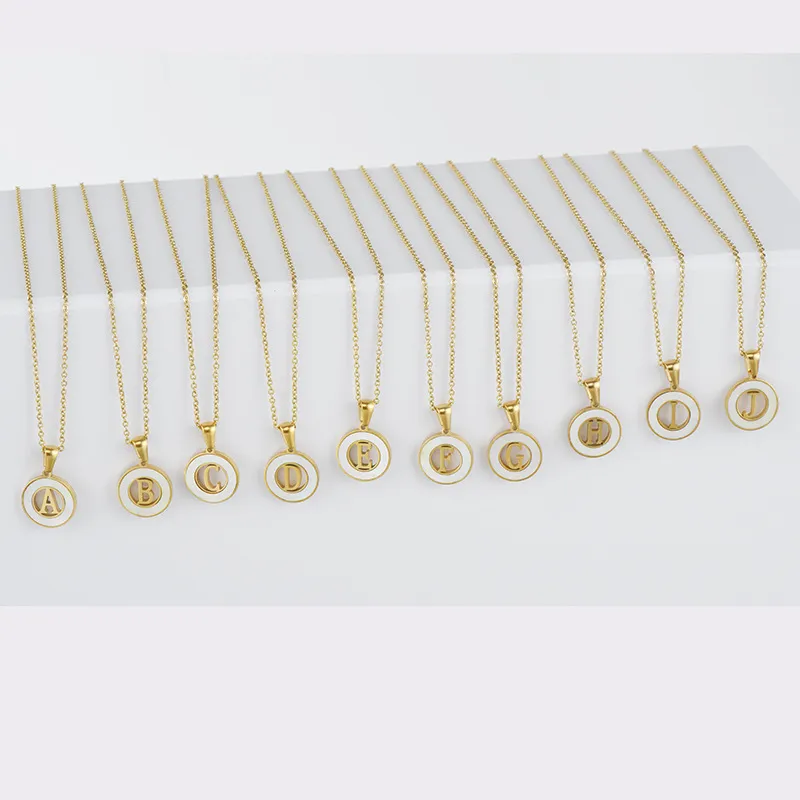 18K Gold Initiale Halsketten, Süße Hauptstadt Shell Brief Halskette Münze Anhänger Edelstahl Initialen Halsketten Für Frauen Schmuck Runde