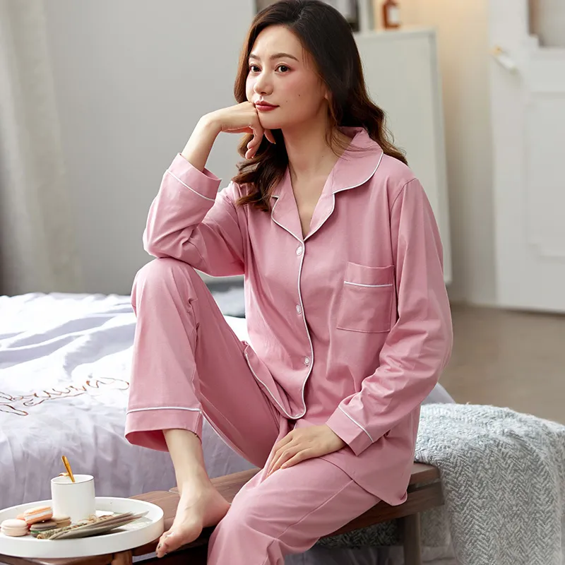 Womens White Cotton Full Sleeve Pajama Set Button Down