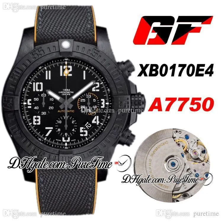 GF XB0170E4 ETA A7750 Automatisk Kronograf Volcano Special Polymer Mens Watch PVD Black Dial Nylon Leather PtBL Super Edition Puretime A1