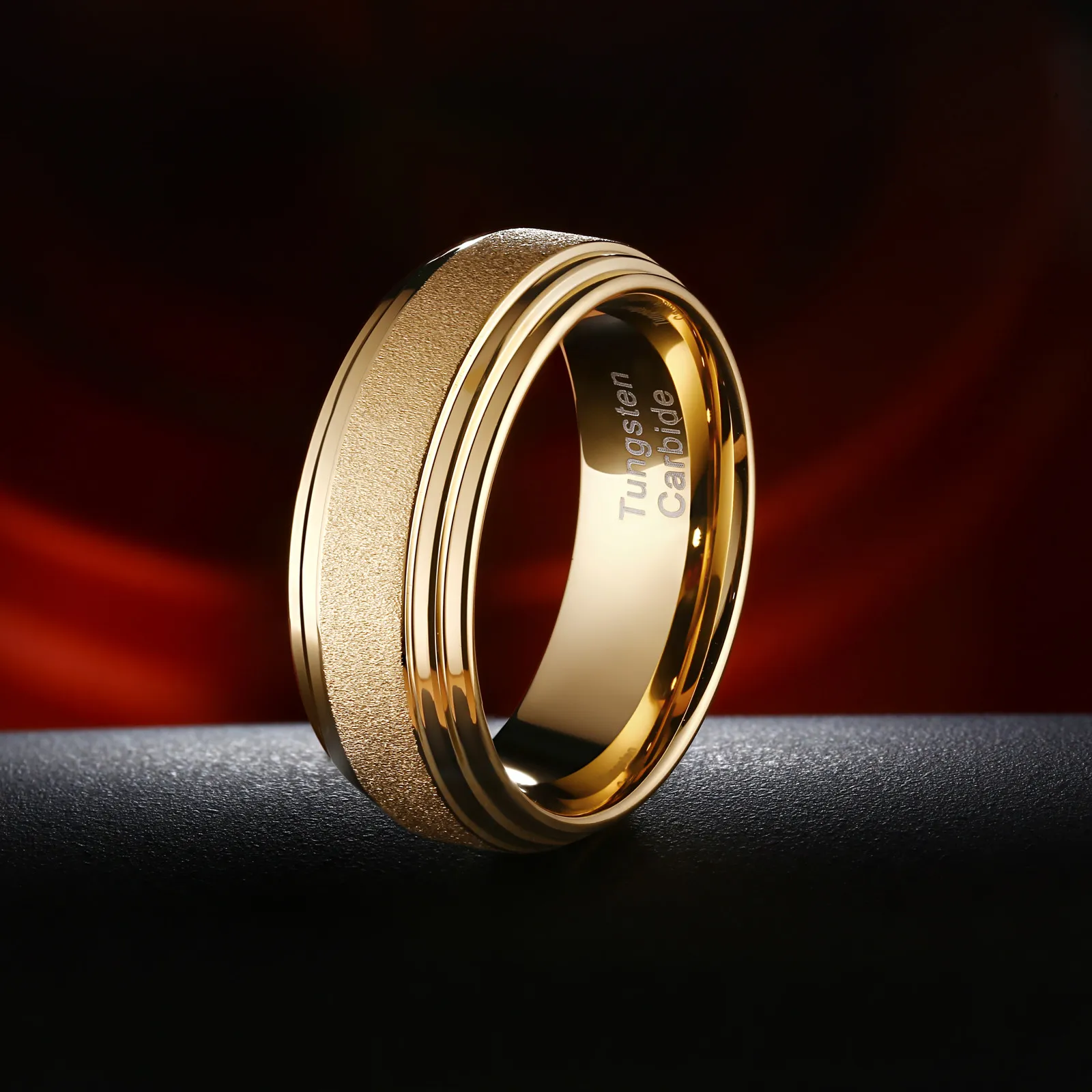 Details about   Newshe Yellow Gold Color Tungsten Carbide Men's Wedding Rings Frosted Band 8mm 