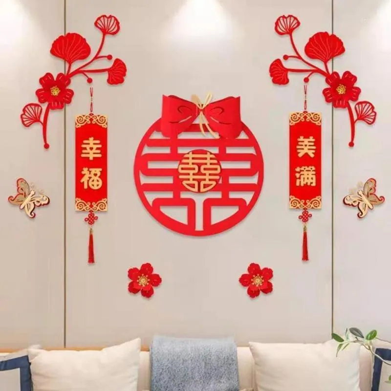 Наклейки на стены Высококлассные Изысканные Детали Классические Наклейки Двойного Счастья Полые Дизайн Китайская Свадьба