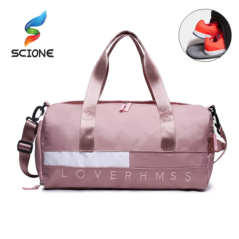 Outdoor Waterproof Nylon Sports Gym Bags Men Women Training Fitness Travel Handbag Yoga Mat Sport Bag with shoes Compartment Q0113