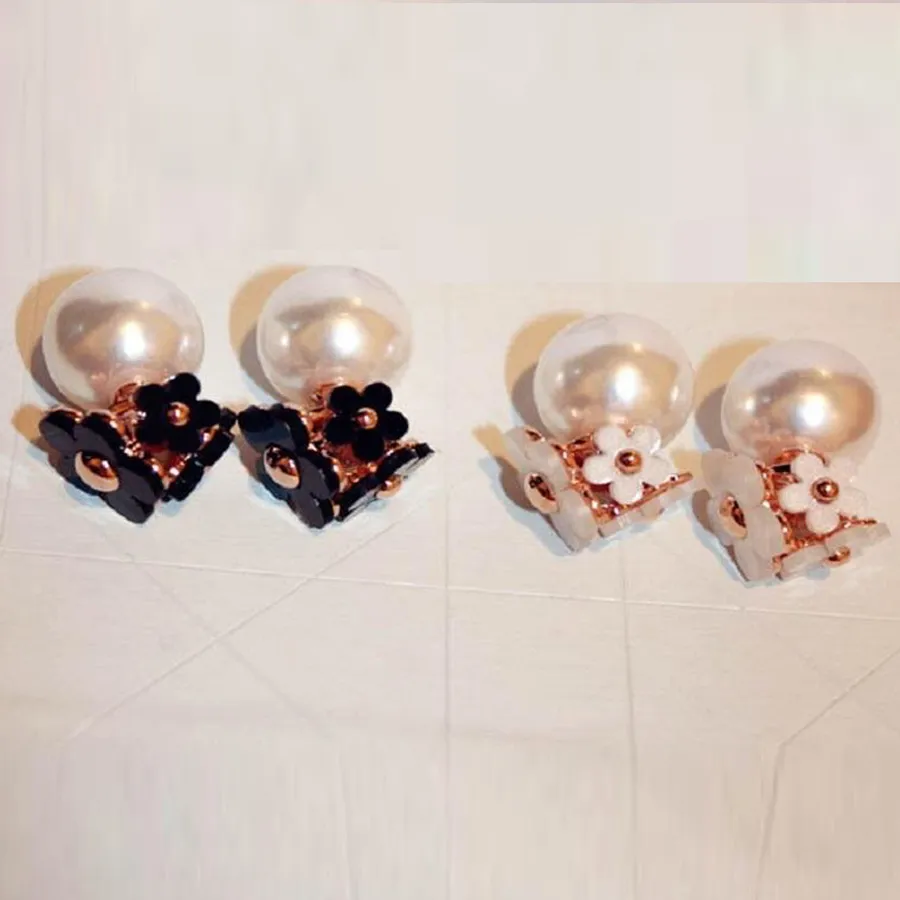 Ins mode unique designer de luxe double face belle fleur perle élégantes boucles d'oreilles pour femme filles 6 couleurs