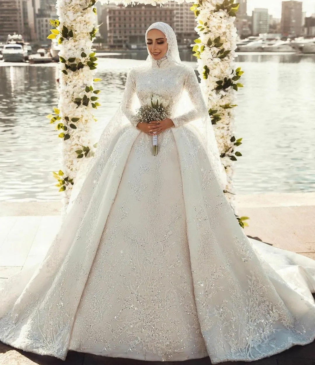 Wedding Dress With Hijab Lace Beaded Mermaid Wedding Gown – ROYCEBRIDAL  OFFICIAL STORE