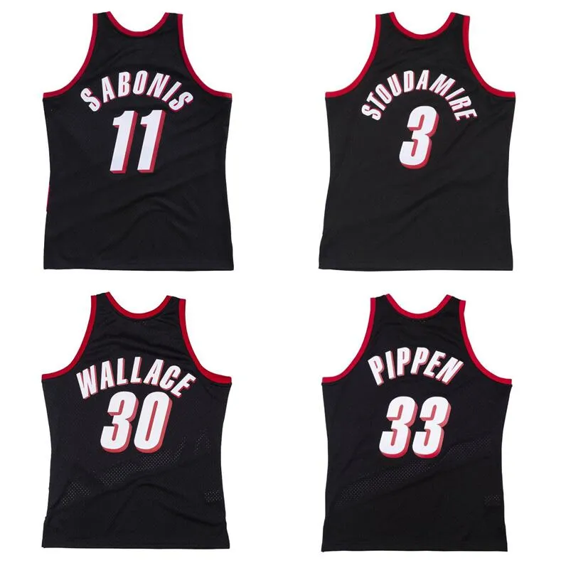 Zszyte koszulki do koszykówki Arvydas Sabonis #11 Rasheed Wallace #30 Damon Stoudamire #3 Pippen #33 1999-00 Mesh Hardwoods Classic Retro Jersey S-6xl