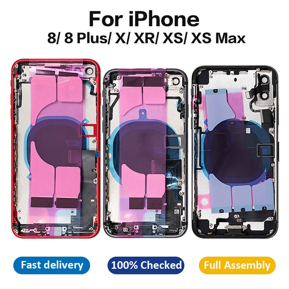 Qualidade OEM para iPhone 8 8Plus X XR XS Max Full Housing Chassis Back Cover Glass com Flex Cable Parts Assembly