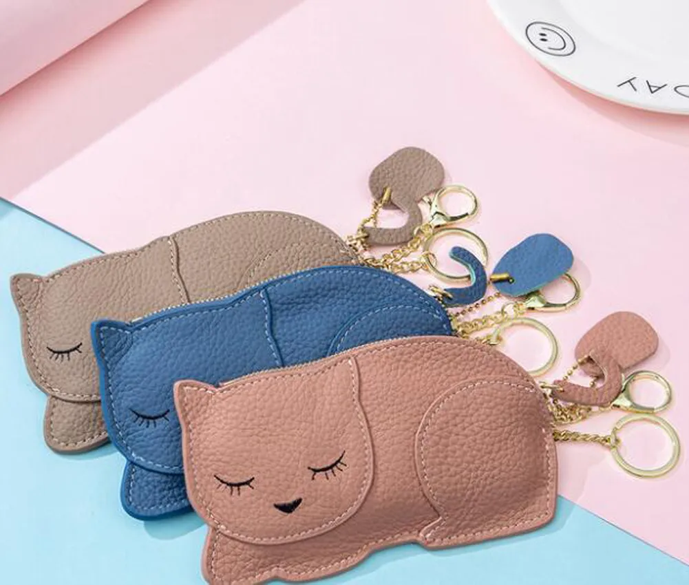 Madeni para çantası 5 renk moda kadın cüzdanlar kız için kedi desen cüzdanları