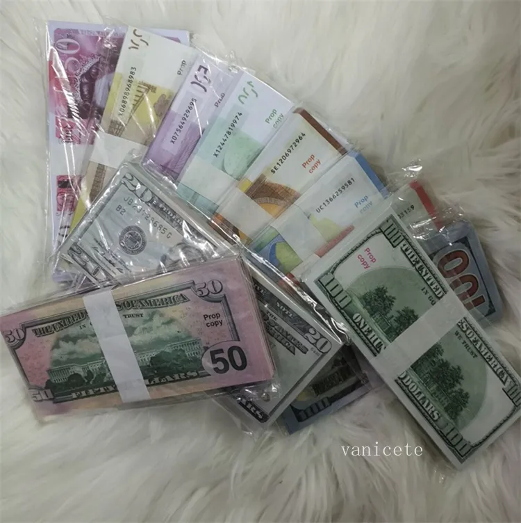 Party Levering Money Props Copy10/20/50/50/100/200 US Euro Props Realistische Toy Bar Props Currency Movie Tools 100 PCS/Pack 9312ZCLF