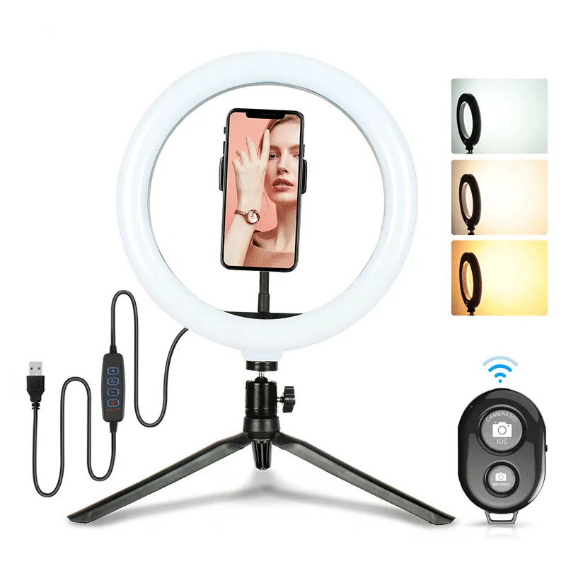 LED Selfie Ring Light 10インチフィルライトデスクトップ携帯電話ライブビューティーリングライト送料無料