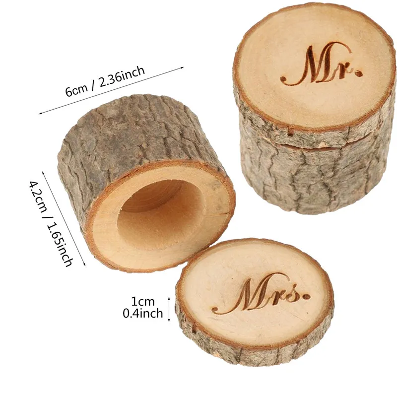 Wooden Ring Box DIY Personalized Wedding Ring Box His Hers Mr Mrs Engraved Ring Round Box