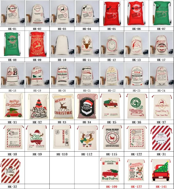 Canvas Christmas Sants Bag Stora Drawstring Candy Väskor Santa Claus Bag Xmas Santa Sacks Presentväskor till juldekoration
