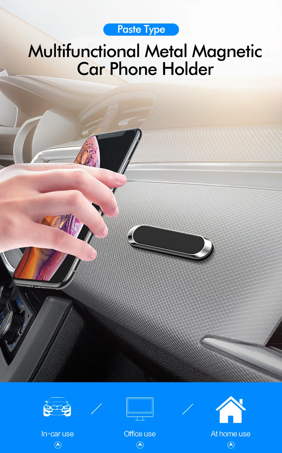 F6 Mini Şerit Şekli Manyetik Araba Telefonu Tutucu Standı Duvar Metal Mıknatıs GPS Araba Montaj Pano Tutucu Anahtar ve Tüm Smartphone için