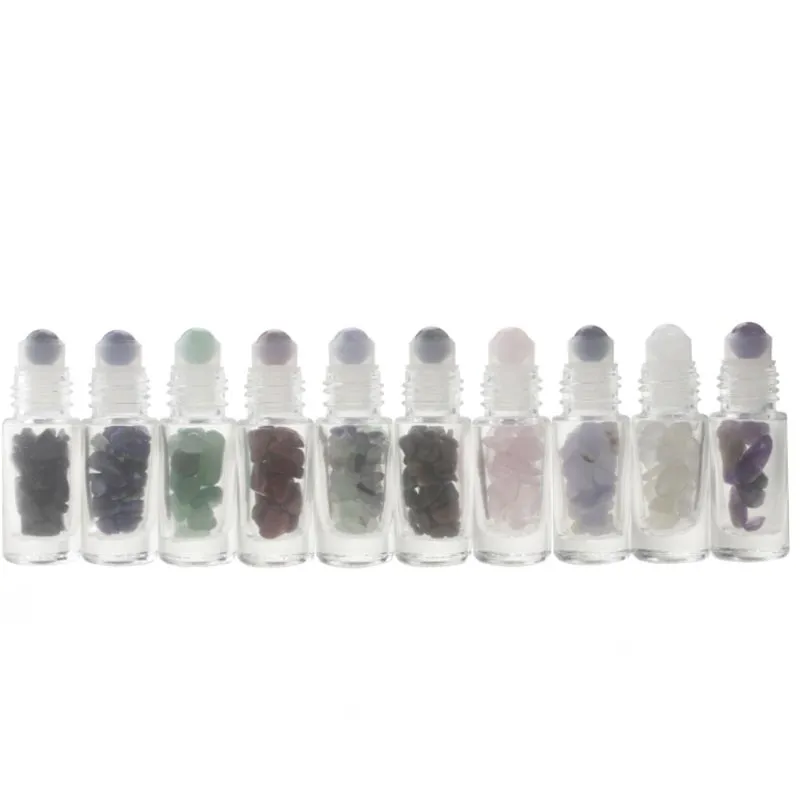 Garrafa de perfume de óleo essencial 5ml Rolo de vidro claro na garrafa com cristal gemstone bola 300pcs lote frete grátis