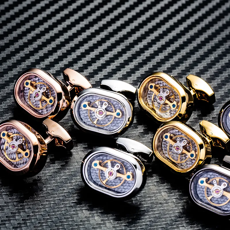 Koszulki Moda KFLK Cufflinks dla Męskie Zegarek Marki Tourbillon Ruch Mechaniczny Mankiety Przyciski Męskie Wysokiej jakości Goście B1204