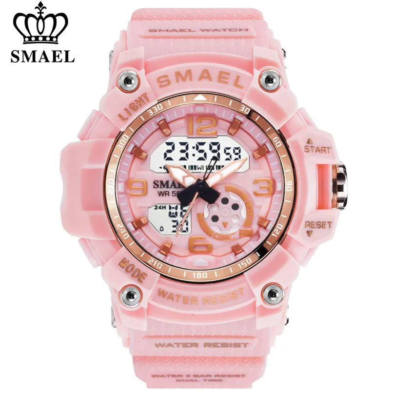 Smael Women Sport Digital Watch Electronic Quartz Dual Core Display Led Vattentät Klockor Casual Student Armbandsur Girl Clock 201204