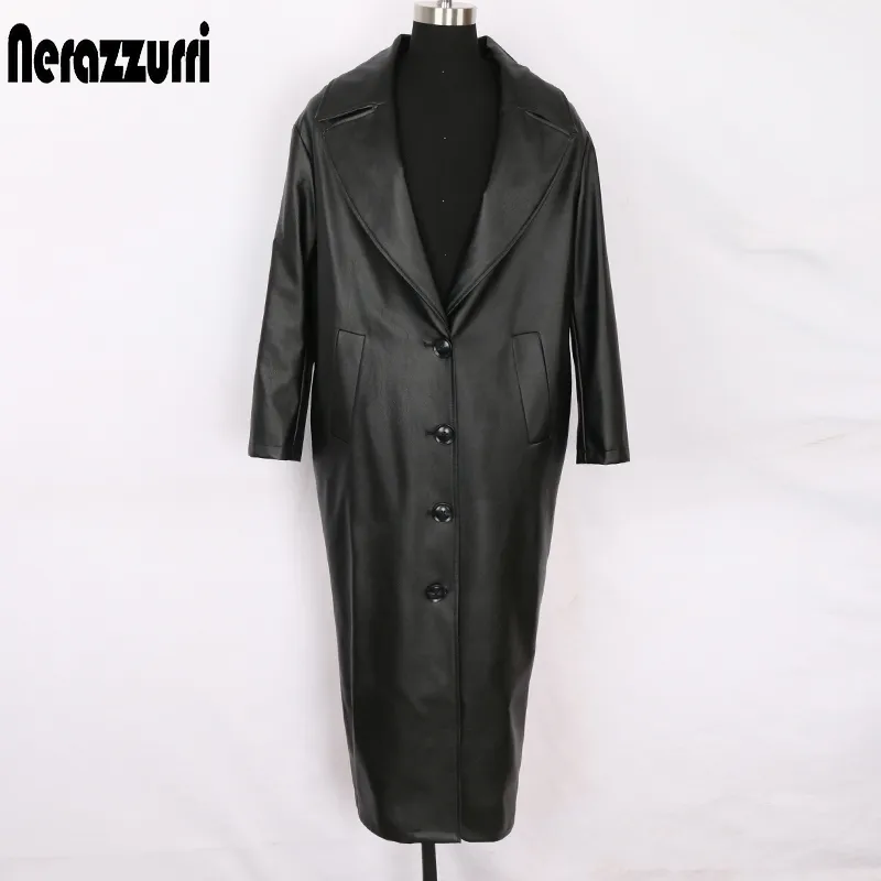 Nerazzurri Trench oversize in pelle bozzolo donna manica lunga monopetto Plus size soprabito morbido ecopelle 7xl 201030