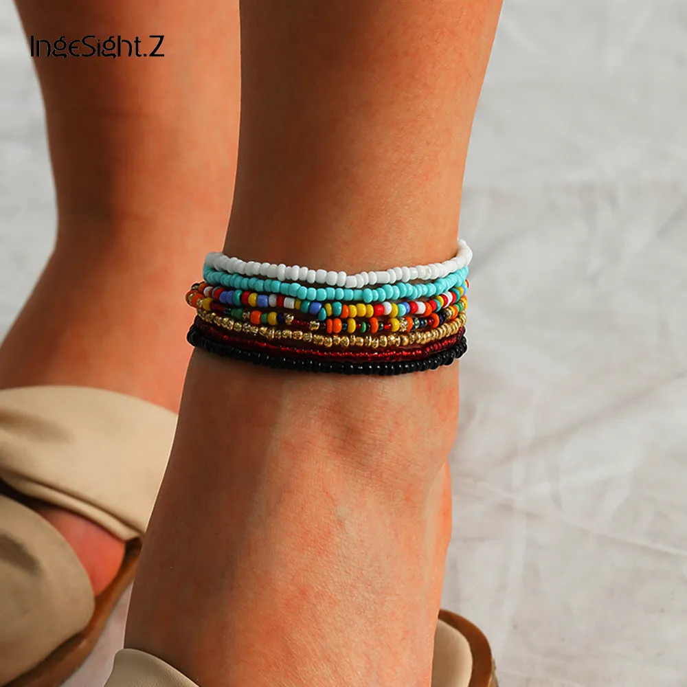 IngeSight.Z Rainbow Beaded Anklet Bracelet For Women Adjustable Colorful Anklets Barefoot Sandals On Foot Ankle Jewelry T200901 From 7 42 DHgate