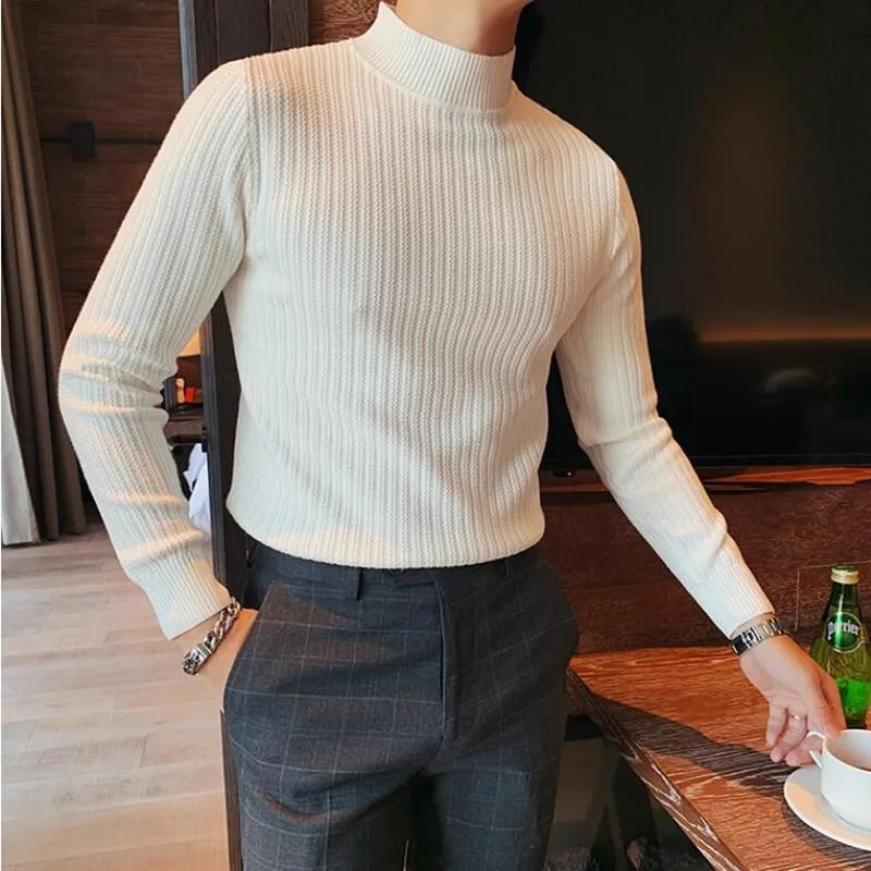 Men's Sweaters 2022 Turtleneck Men Solid Colour Slim Elastic Thin Pullover Spring Autumn Knitting Brand Sweater S-3XL