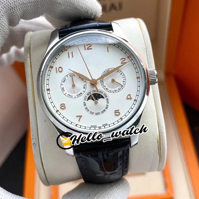 Novo Calendário Perpétuo 42mm IW344203 Mens Automático Relógio Branco Dial Moon Fase de Caixa De Caixa De Couro de Couro Relógios Hwiw Hello_Watch 9 Cor 9