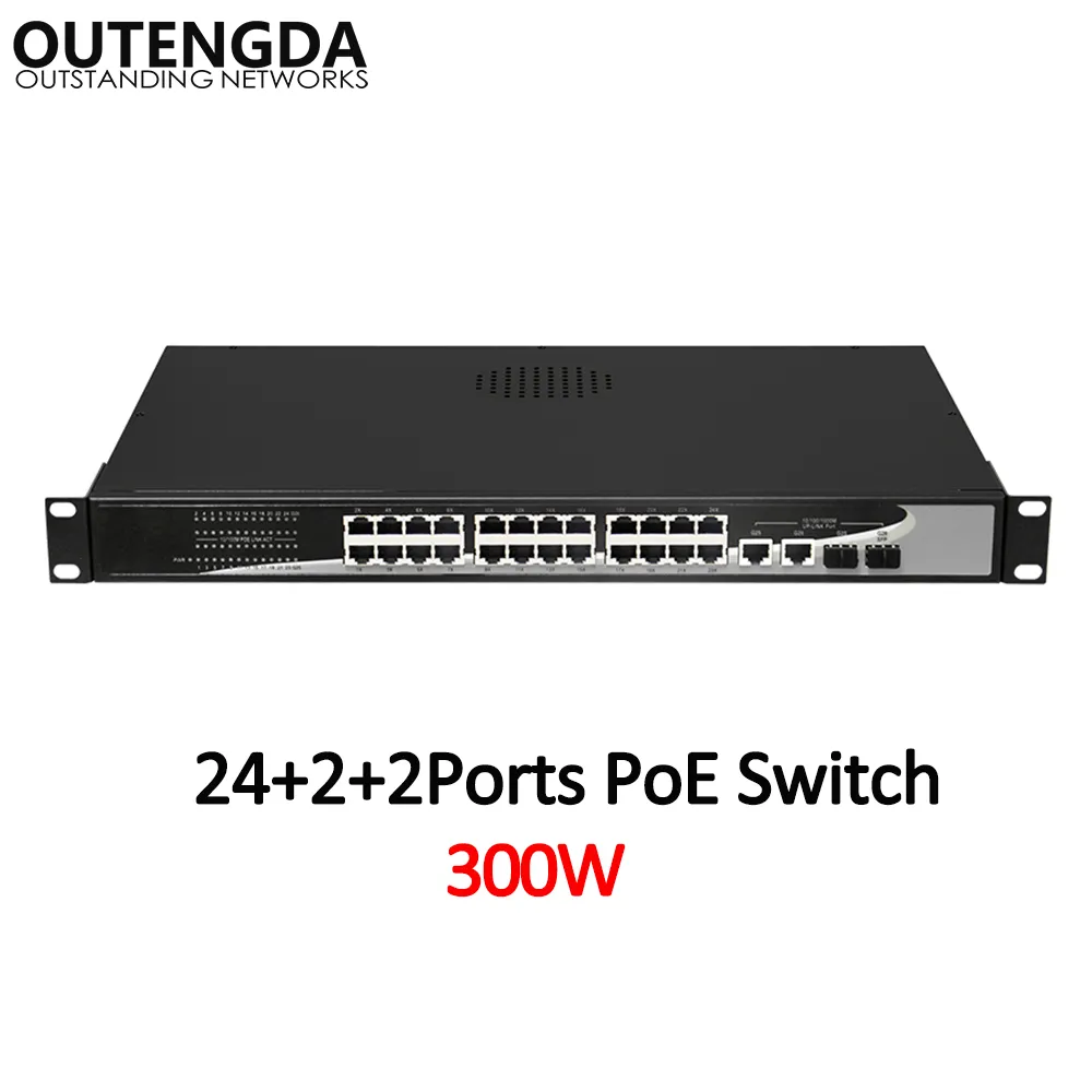 24 10/100 Mbps PoE Network Switch Standard 802.3AF / bij Switch met 2 * 1000 Mbps Uplink en 2 Gigabit SFP voor IP-camera, draadloze ap