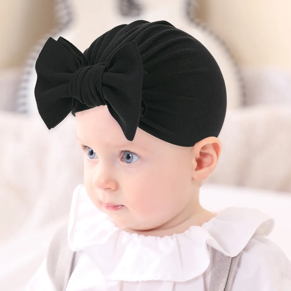 Baby Kids Mössor Bowknot Caps Turban Knot Hårband för spädbarn Solid Färg Head Wraps Ears Cover Childen Toddler Soft Beanie Big Bow KBH175