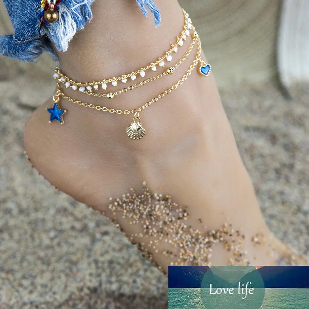 Bohemian Anklets Bracelet pour Femme Tassel Pentagramme Pentagram Dangle Heart Bijoux Bijoux Jambe Chaîne Barefoot Sandales Sandales Beach Accessoires de plage