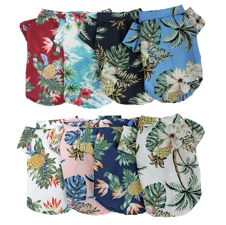 Sommar strand hund kläder hawaiian liten hund skjortor chiffong valp tunna väst sommar djurkläder blommig 8 design valfri BT990